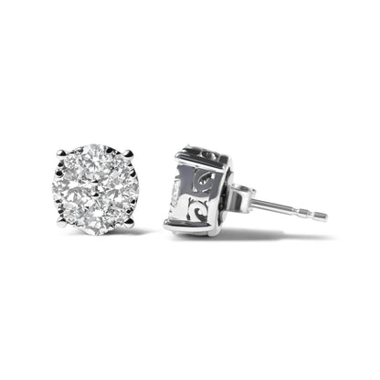 14K White Gold 2.00 Cttw Lab Grown Diamond Cluster Stud Earrings (G-H Color, VS1-VS2 Clarity) - Bijoux-NYC Direct