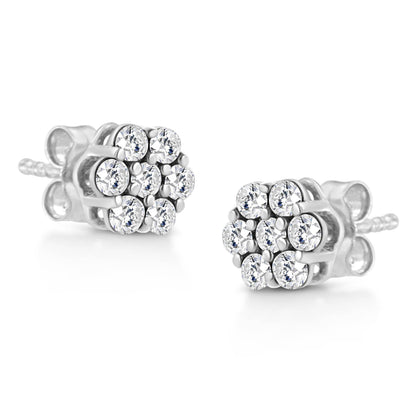 14K White Gold 1/2 Cttw Prong Set Round-Cut Diamond Flower Stud Earring (H-I Color, I1-I2 Clarity) - Bijoux-NYC Direct