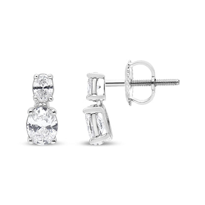 14K White Gold 1.0 Cttw Oval Lab Grown Diamond 2 Stone Drop and Dangle Stud Earrings (G-H Color, VS2-SI1 Clarity) - Bijoux-NYC Direct