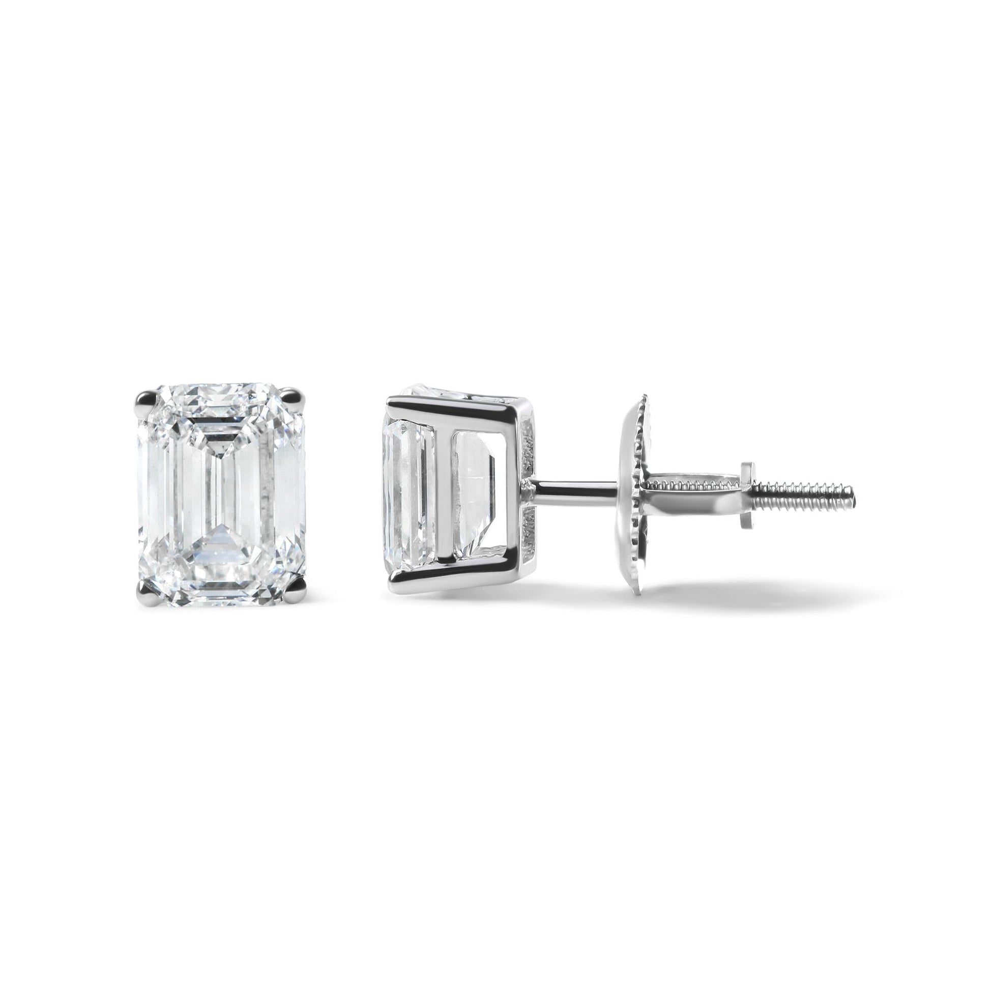 14K White Gold 2.0 Cttw Emerald Cut Lab Grown Diamond Solitaire Stud Earrings (G-H Color, VS1-VS2 Clarity) - Bijoux-NYC Direct