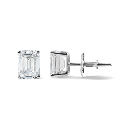14K White Gold 2.0 Cttw Emerald Cut Lab Grown Diamond Solitaire Stud Earrings (G-H Color, VS1-VS2 Clarity) - Bijoux-NYC Direct