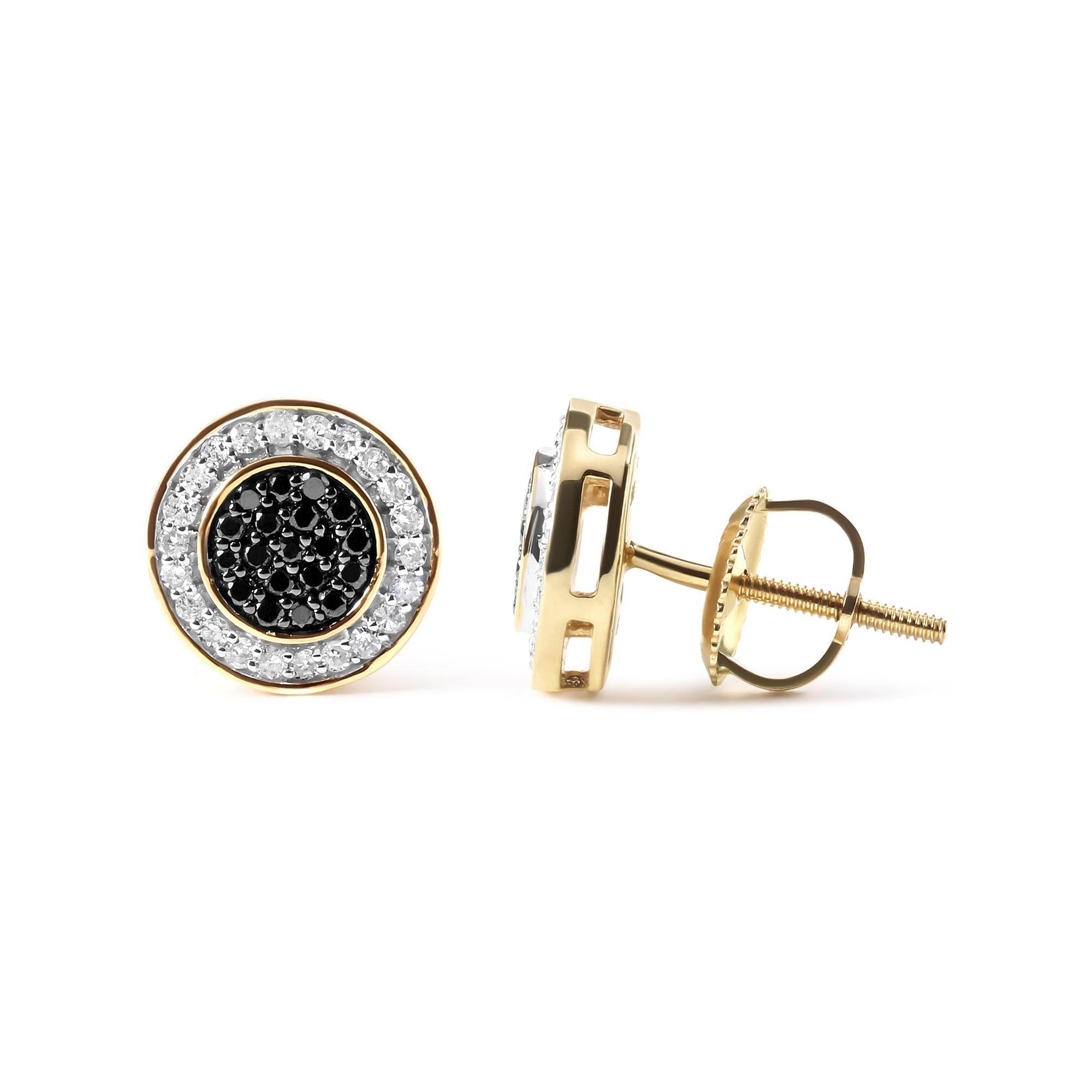 14K Yellow Gold Plated .925 Sterling Silver 1/3 Cttw White and Black Treated Diamond Earring (Black / I-J Color, I2-I3 Clarity) - Bijoux-NYC Direct