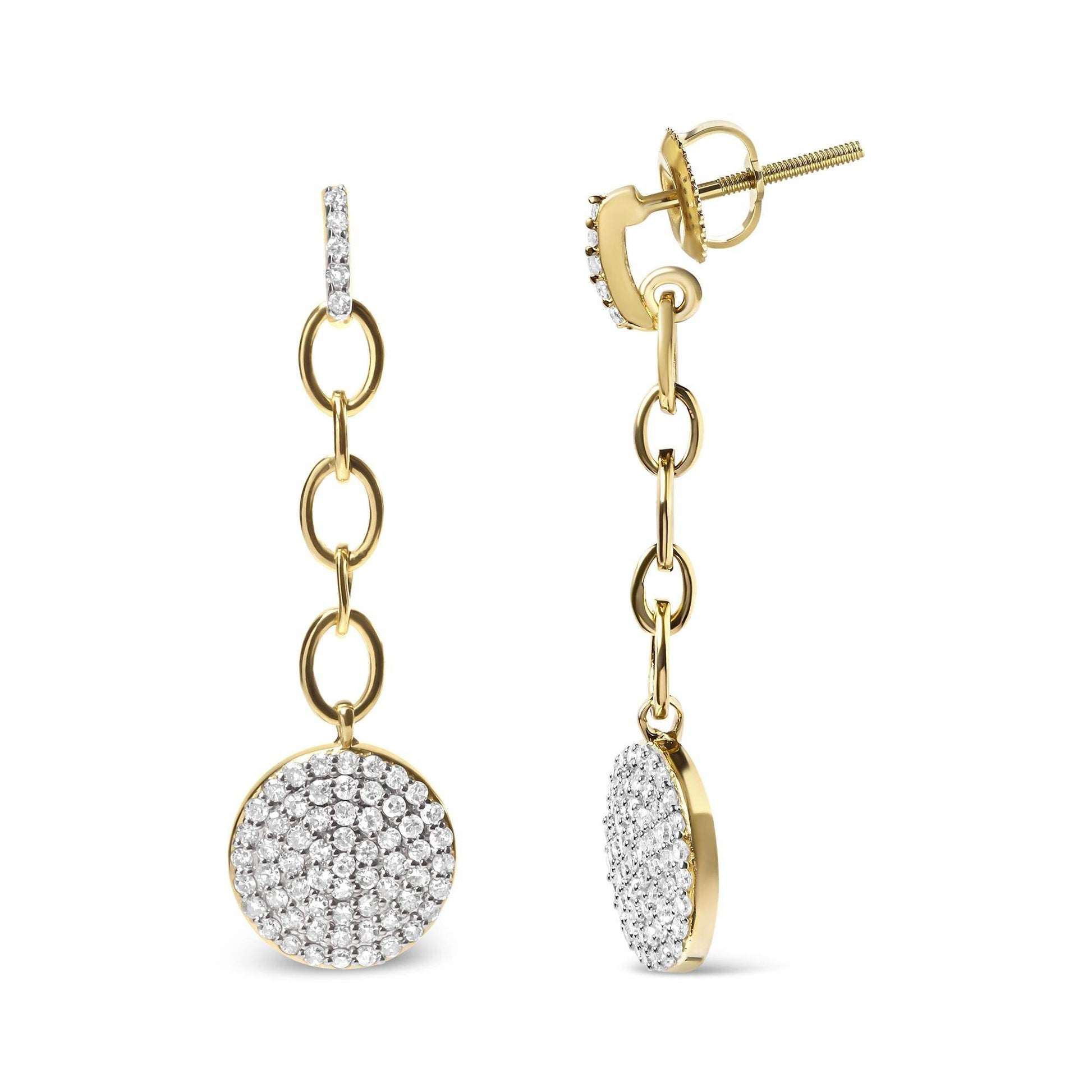 18K Yellow Gold Plated .925 Sterling Silver 1.0 Cttw Diamond Composite Cluster Dangle Chain Earrings (I-J Color, I1-I2 Clarity) - Bijoux-NYC Direct