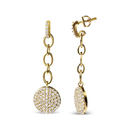 14K Yellow Gold 1.0 Cttw Diamond Chain Cluster Dangle Chain Earrings (I-J Color, I1-I2 Clarity) - Bijoux-NYC Direct