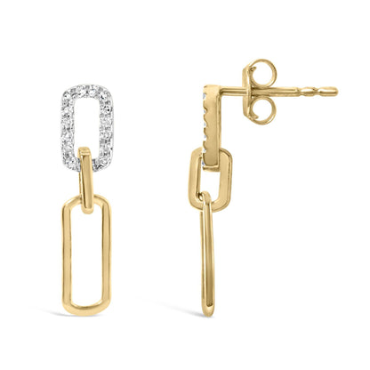 14K Yellow Gold 1/10 Cttw Diamond Studded Paperclip Drop and Dangle Earrings (I-J Color, SI1-SI2 Clarity) - Bijoux-NYC Direct