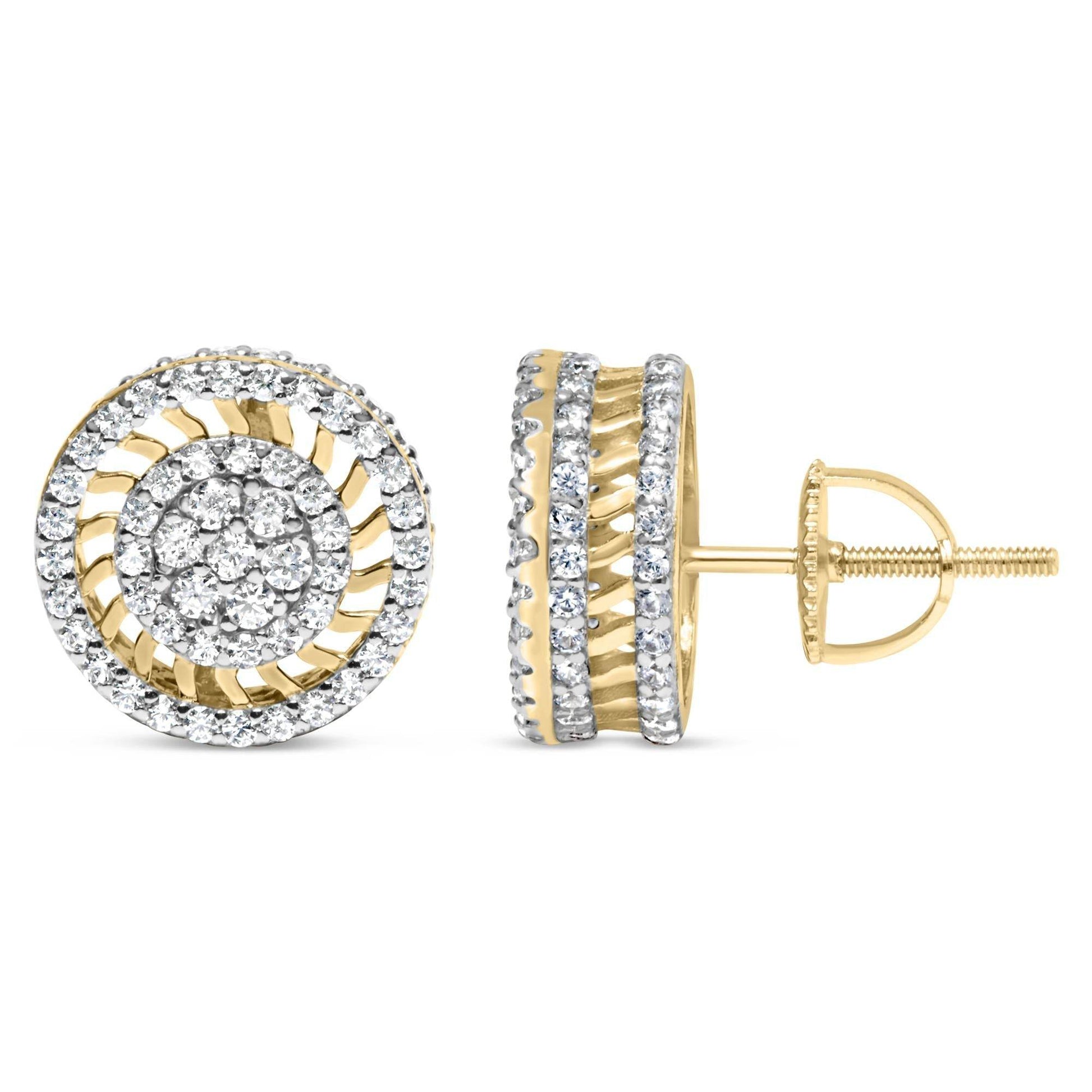 10K Yellow Gold 1.00 Cttw Diamond Halo Radiant Sunburst Stud Earrings (I-J Color, I2-I3 Clarity) - Bijoux-NYC Direct