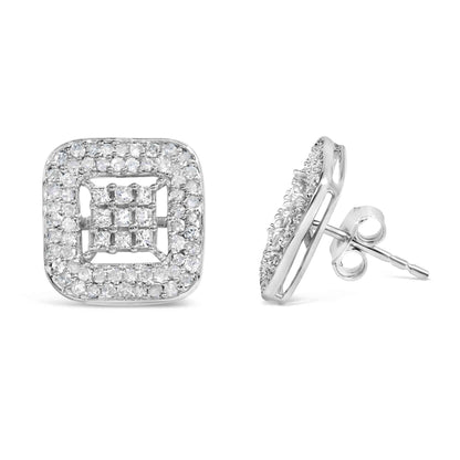 10K White Gold 1.00 Cttw Diamond Composite and Halo Stud Earrings (I-J Color, I1-I2 Clarity) - Bijoux-NYC Direct