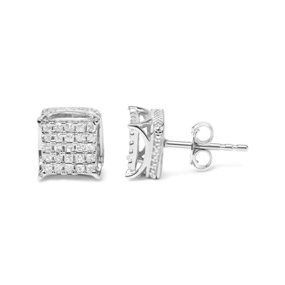 10K White Gold 1/2 Cttw Princess Cut Diamond Square Shaped Multi Stone Stud Earrings (H-I Color, SI1-SI2 Clarity) - Bijoux-NYC Direct
