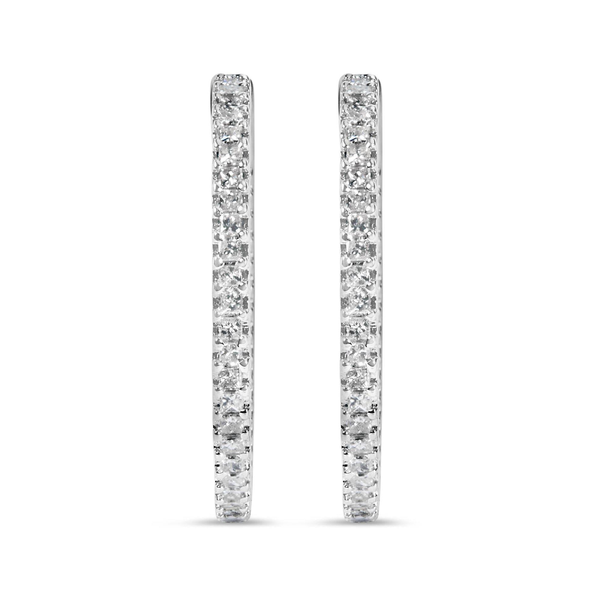 14K White Gold 1.0 Cttw Princess Diamond Inside Out Hoop Earrings (H-I Color, I1-I2 Clarity) - 23 MM - Bijoux-NYC Direct