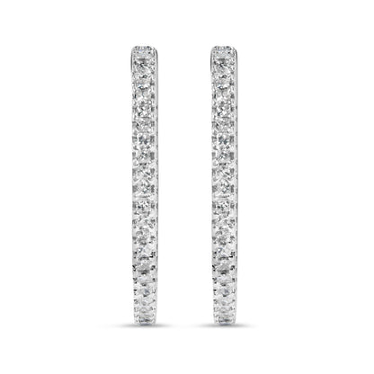 14K White Gold 1.0 Cttw Princess Diamond Inside Out Hoop Earrings (H-I Color, I1-I2 Clarity) - 23 MM - Bijoux-NYC Direct