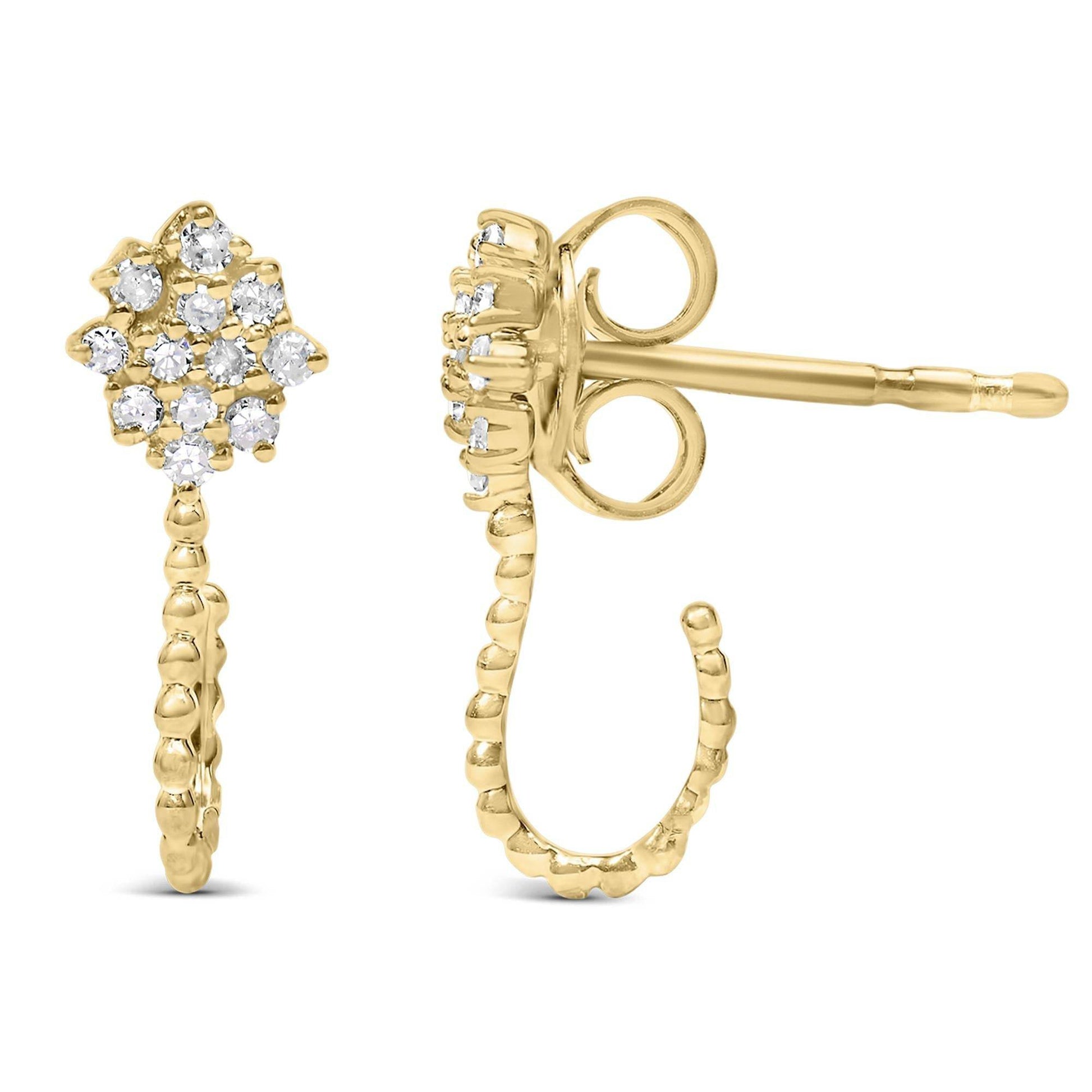 14K Yellow Gold Plated .925 Sterling Silver 1/10 Cttw Diamond Floral Cluster and Beaded Hoop Stud Earrings (H-I Color, I1-I2 Clarity) - Bijoux-NYC Direct