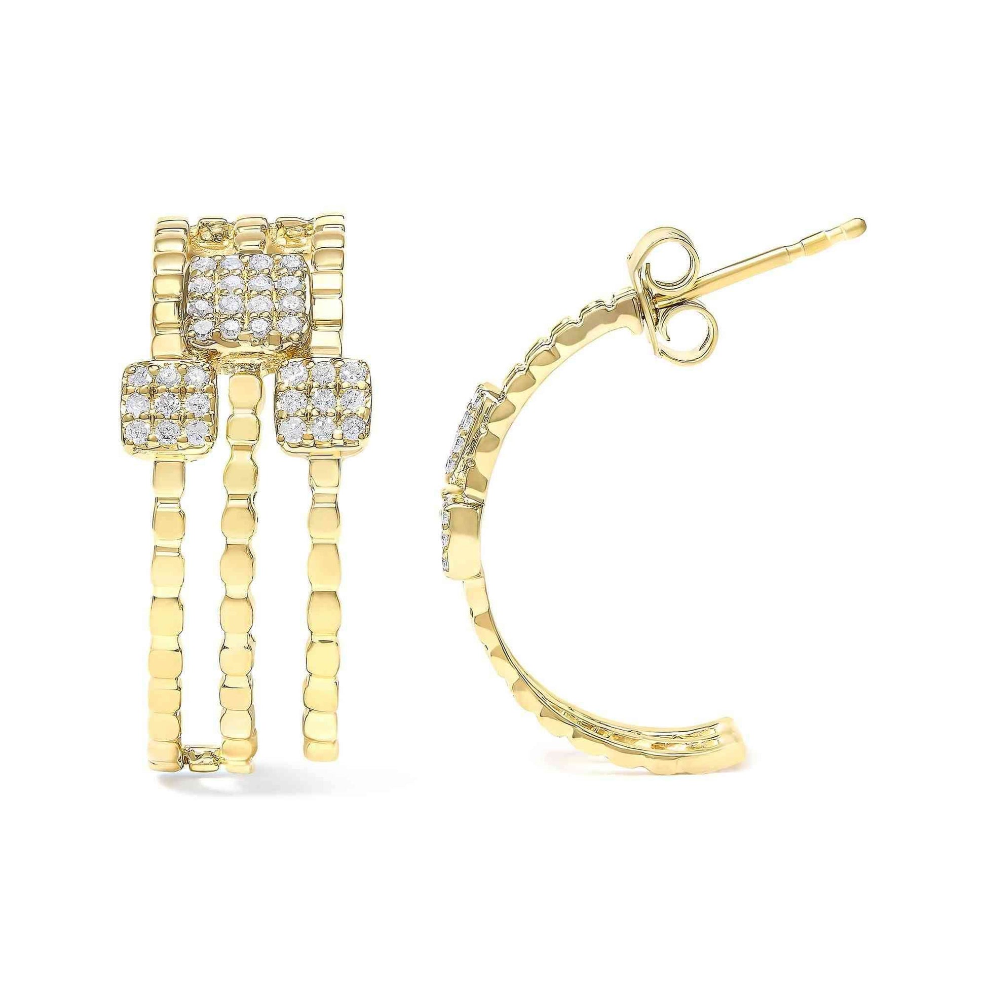 14K Yellow Gold Plated .925 Sterling Silver 1/4 Cttw Diamond Multi-Dimensional Link Dangle Stud Earrings (H-I Color, I1-I2 Clarity) - Bijoux-NYC Direct