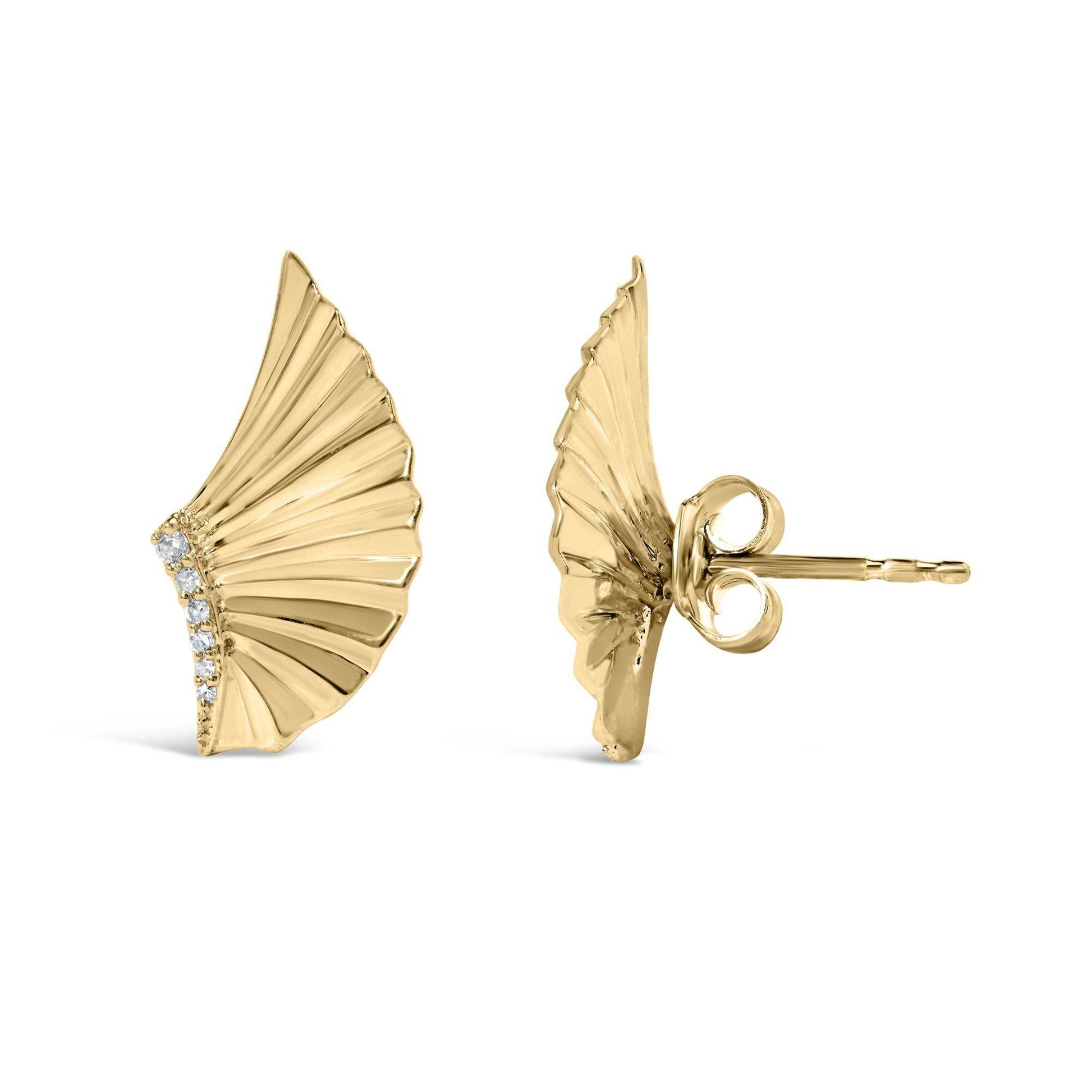 14K Yellow Gold Plated .925 Sterling Silver Diamond Accent Fan Wing Stud Earrings (H-I Color, I1-I2 Clarity) - Bijoux-NYC Direct