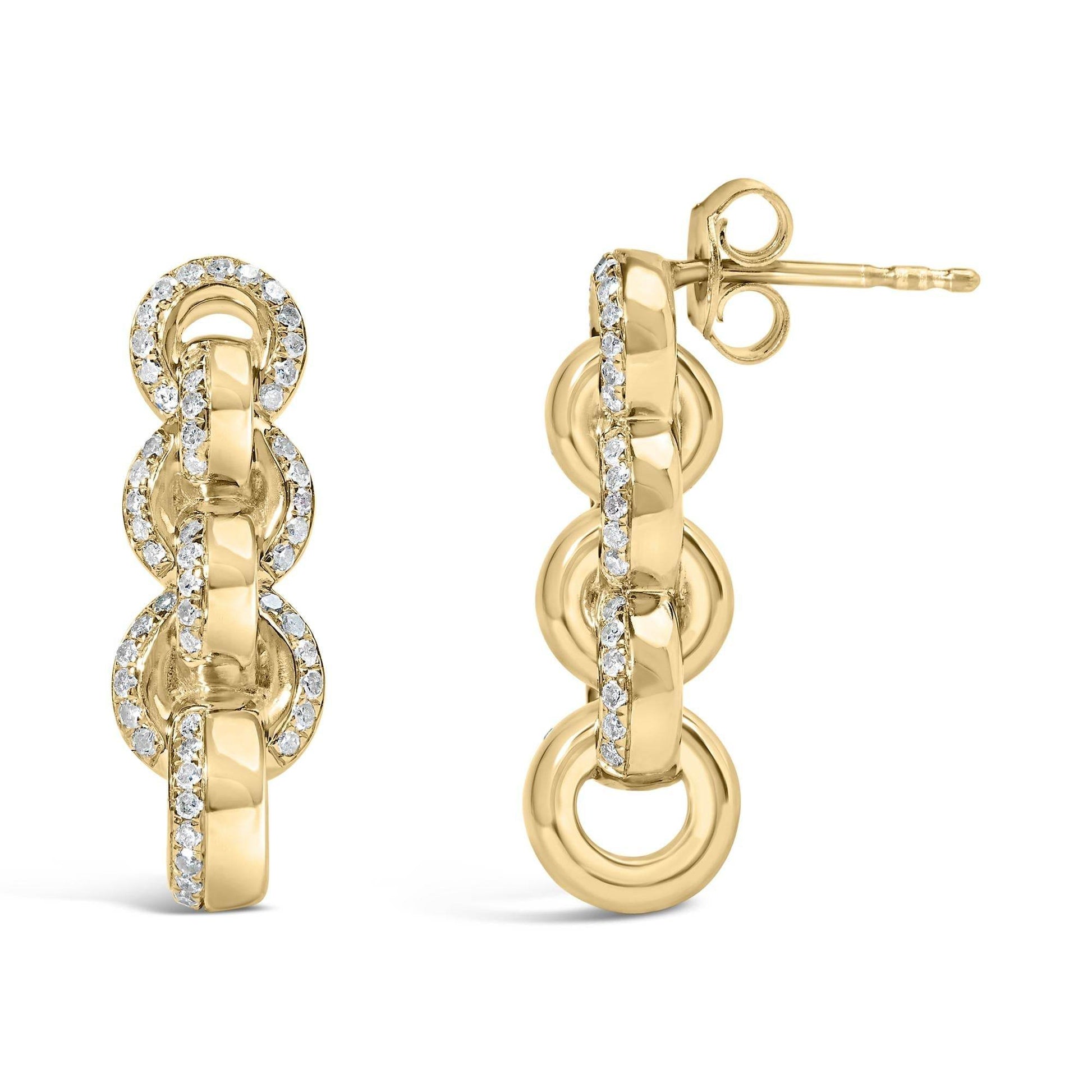 14K Yellow Gold Plated .925 Sterling Silver 3/4 Cttw Diamond Chain Link Drop Earrings (H-I Color, I1-I2 Clarity) - Bijoux-NYC Direct
