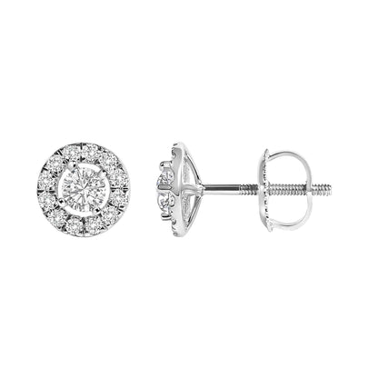 14K White Gold 3/4 Cttw Lab-Grown Diamond Floating Halo Stud Earring (F-G Color, VS1-VS2 Clarity) - Bijoux-NYC Direct