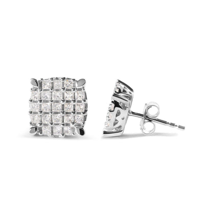 10K White Gold 3/4 Cttw Princess Diamond Composite Cushion Shape Stud Earrings (I-J Color, I1-I2 Clarity) - Bijoux-NYC Direct