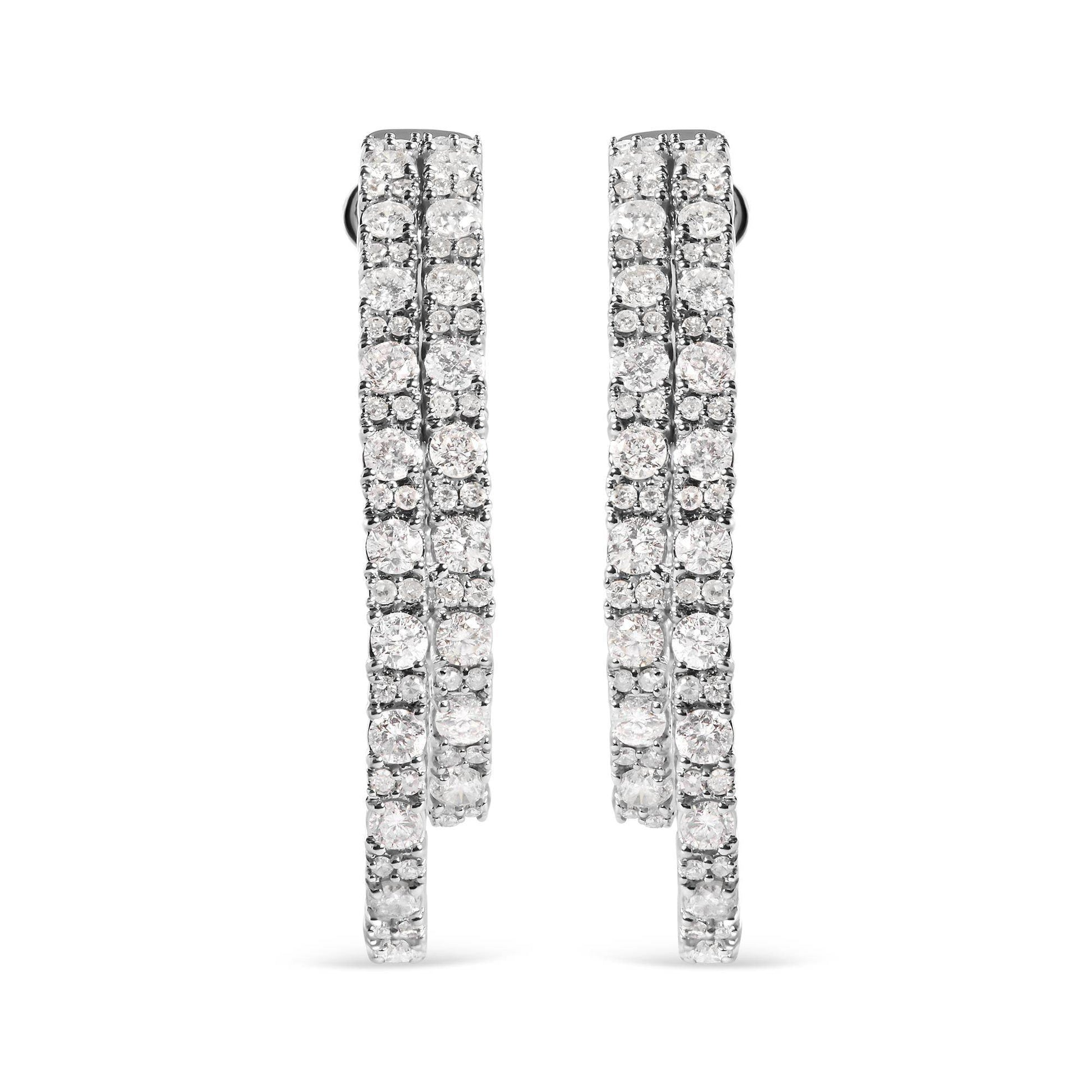 14K White Gold 4.0 Cttw Diamond Asymmetrical Inside Out Double-Hoop Earrings (I-J Color, I1-I2 Clarity) - Bijoux-NYC Direct