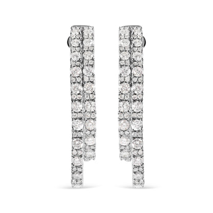 14K White Gold 4.0 Cttw Diamond Asymmetrical Inside Out Double-Hoop Earrings (I-J Color, I1-I2 Clarity) - Bijoux-NYC Direct