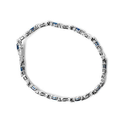 10K White Gold 5x4mm Oval Sapphire Gemstone and 1/10 Cttw Diamond Prong Set "X" Link Bracelet - Size 7" (H-I Color, SI1-SI2 Clarity) - Bijoux-NYC Direct