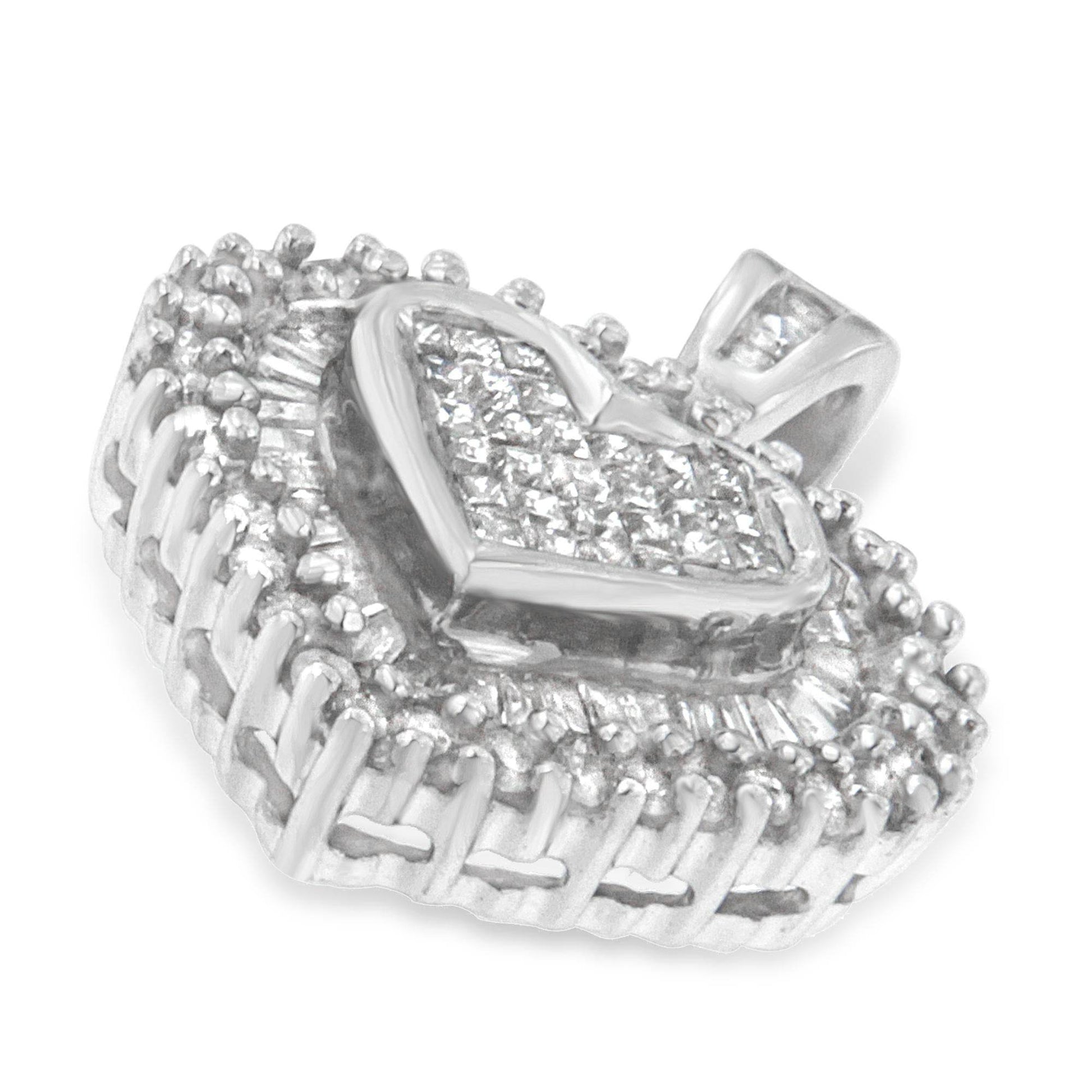 10K White Gold 1 cttw Multi Cut 1 cttw Diamond Heart Pendant Necklace (H-I, I1-I2) - Bijoux-NYC Direct