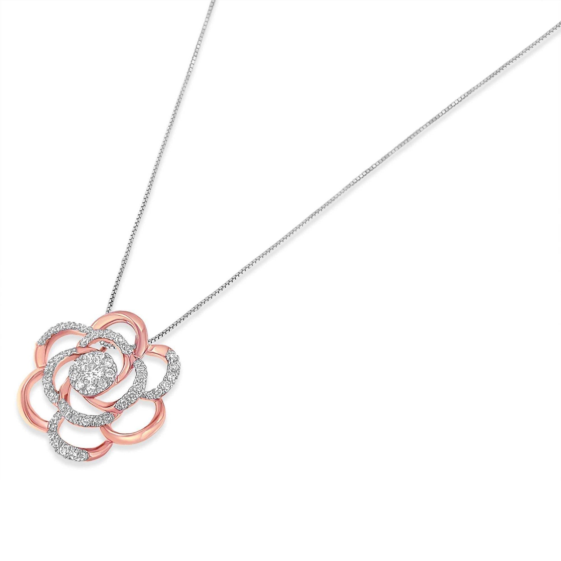 10K Rose Gold Plated Flower Accent Pendant Necklace with 1/2 cttw Round Cut Diamond (H-I, I1-I2) - Bijoux-NYC Direct