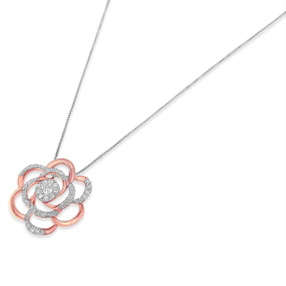 10K Rose Gold Plated Flower Accent Pendant Necklace with 1/2 cttw Round Cut Diamond (H-I, I1-I2) - Bijoux-NYC Direct