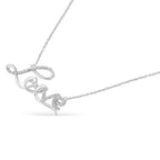 Silver necklace with 'LOVE' pendant on a white background