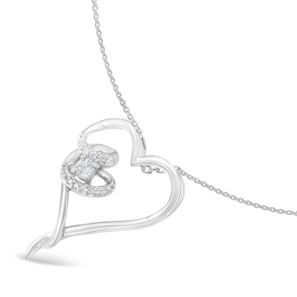.925 Sterling Silver 1/10 cttw Diamond Heart Pendant Necklace (H-I, I1-I2) - Bijoux-NYC Direct