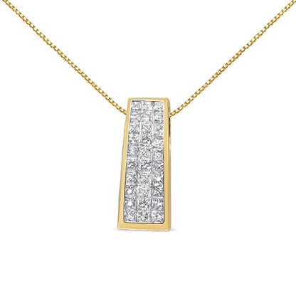 14K Yellow Gold 1 1/2 cttw Princess Cut Diamond Greek Column Pendant Necklace (G-H, VS1-VS2) - Bijoux-NYC Direct