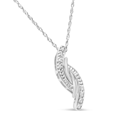 .925 Sterling Silver Diamond Accent Bypass Curve 18" Pendant Necklace (I-J Color, I3 Clarity) - Bijoux-NYC Direct