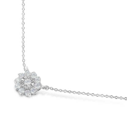 .925 Sterling Silver 1/2 Cttw Diamond Miracle Set Flower Cluster Pendant Necklace with Cable Chain (I-J Color, I1-I2 Clarity) - 18” - Bijoux-NYC Direct