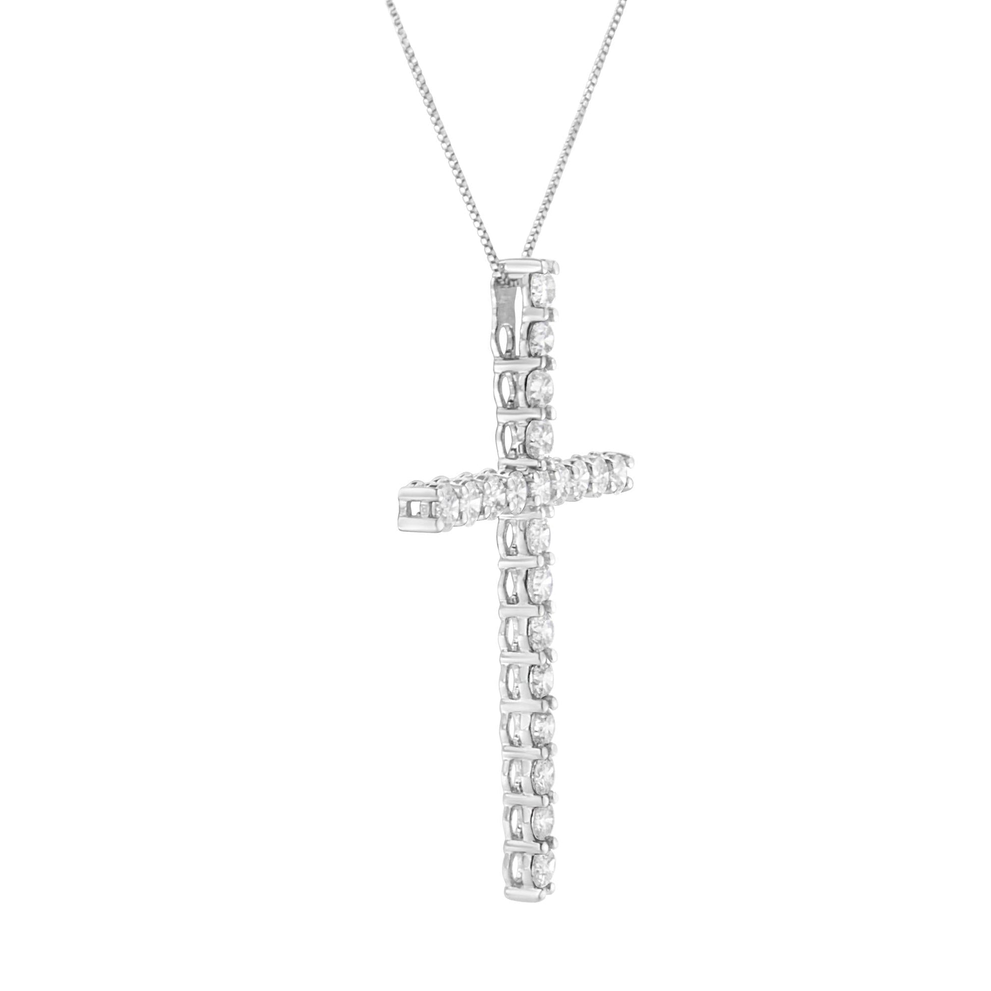 .925 Sterling Silver 4.0 Cttw Diamond 2-1/4" Cross Pendant with Box Chain Necklace (I-J Color, I1-I2 Clarity) - 18" - Bijoux-NYC Direct