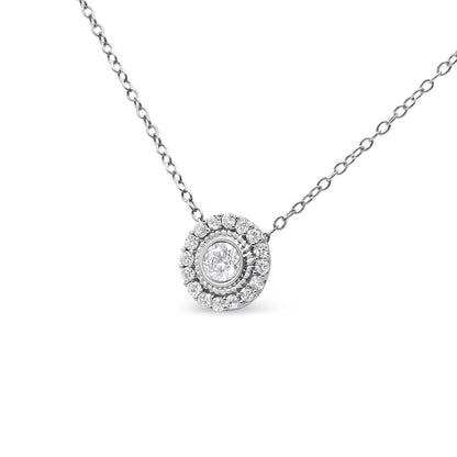 .925 Sterling Silver 1/2 Cttw Round Diamond Halo Circle Pendant 18" Necklace (I-J Color, I2-I3 Clarity) - Bijoux-NYC Direct