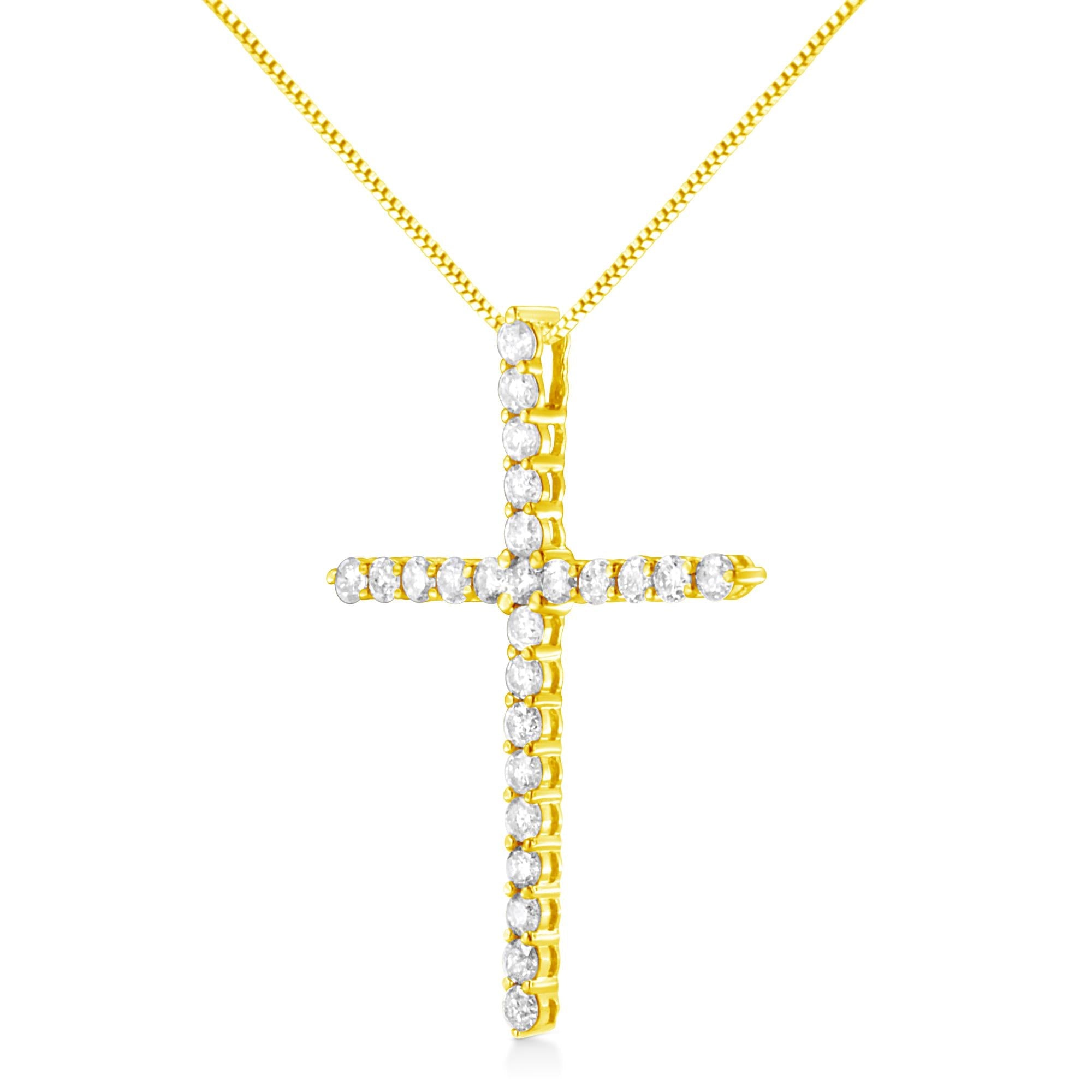 10K Yellow Gold Plated .925 Sterling Silver 2.0 Cttw Round Cut Diamond Cross Pendant Necklace (J-K Color, I1-I2 Clarity) 18" - Bijoux-NYC Direct