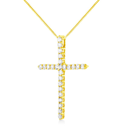 10K Yellow Gold Plated .925 Sterling Silver 2.0 Cttw Round Cut Diamond Cross Pendant Necklace (J-K Color, I1-I2 Clarity) 18" - Bijoux-NYC Direct