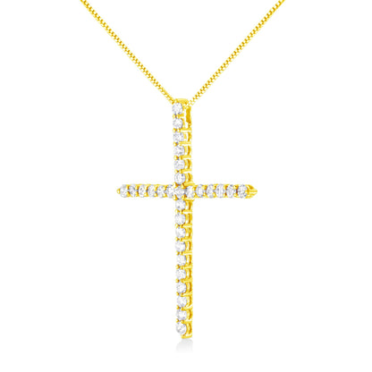 10K Yellow Gold Plated .925 Sterling Silver 3.0 Cttw Prong-Set Round Brilliant Cut Diamond Cross 18" Pendant Necklace (J-K Color, I1-I2 Clarity) - Bijoux-NYC Direct