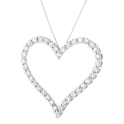 .925 Sterling Silver 3.0 cttw Round-Cut Diamond Open Heart Pendant Necklace (I-J Color, I2-I3 Clarity) - 18" - Bijoux-NYC Direct