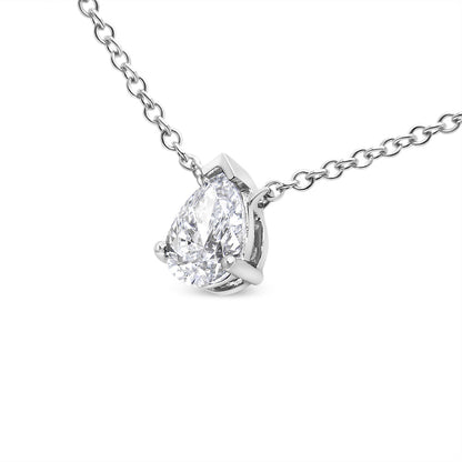 14K White Gold 1/2 Cttw Lab Grown Pear Shape Solitaire Diamond Pendent 18" Necklace (F-G Color, VS2-SI1 Clarity) - Bijoux-NYC Direct