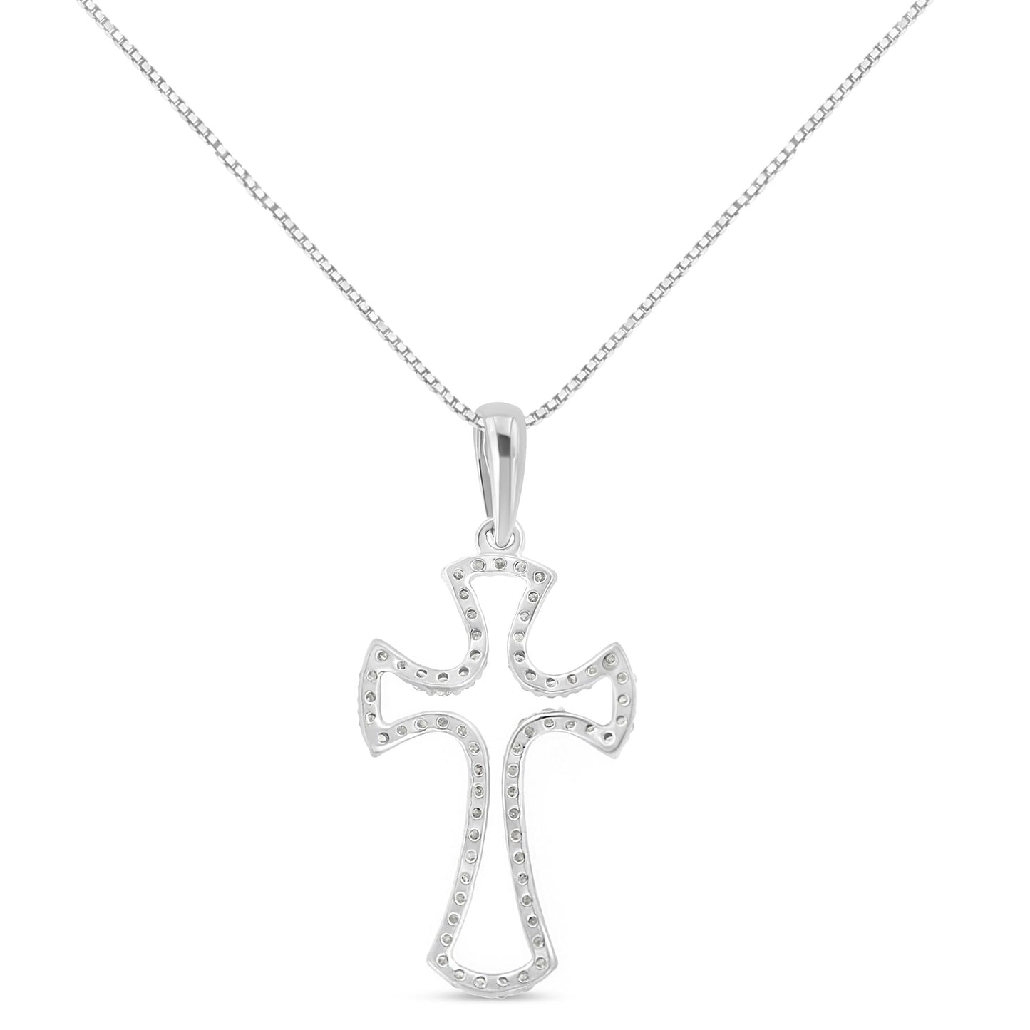 .925 Sterling Silver 1/3 Cttw Diamond Framed Open Cross 18" Pendant Necklace (J-K Color, I2-I3 Clarity) - Bijoux-NYC Direct