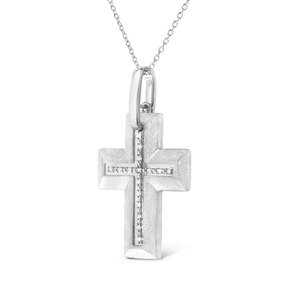 .925 Sterling Silver Prong-Set Diamond Accent Bold Cross 18" Pendant Necklace (I-J Color, I1-I2 Clarity) - Bijoux-NYC Direct