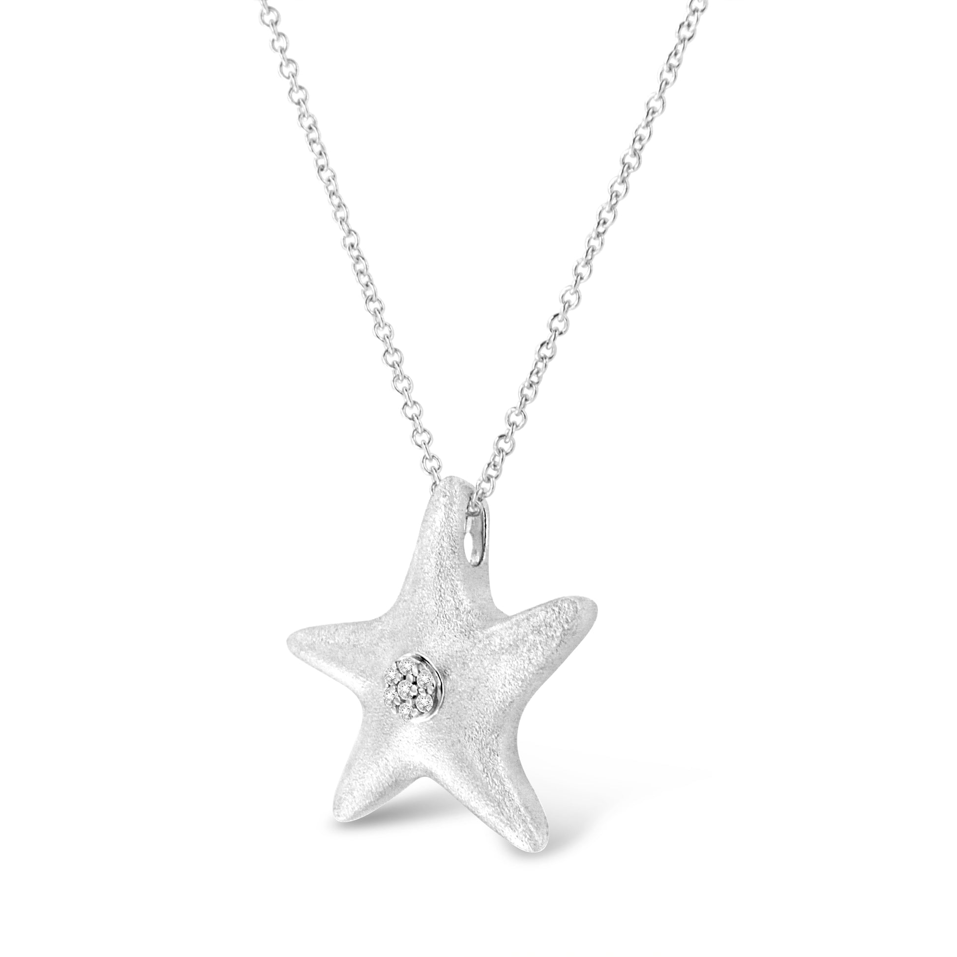 .925 Sterling Silver Prong-Set Diamond Accent Starfish Pendant Necklace (I-J Color, I1-I2 Clarity) - Size 18" - Bijoux-NYC Direct
