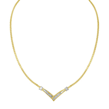 10K Yellow and White Gold 1/2 Cttw Princess Cut Diamond Channel-Set “V” Shape 18" Franco Chain Necklace (H-I Color, SI2-I1 Clarity) - Bijoux-NYC Direct