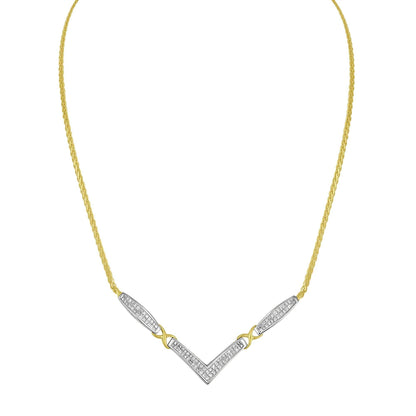 14K Yellow and White Gold 2.0 Cttw Princess Cut Diamond Flared and X-Station V Shaped 18” Franco Chain Statement Necklace (H-I Color, SI2-I1 Clarity) - Bijoux-NYC Direct