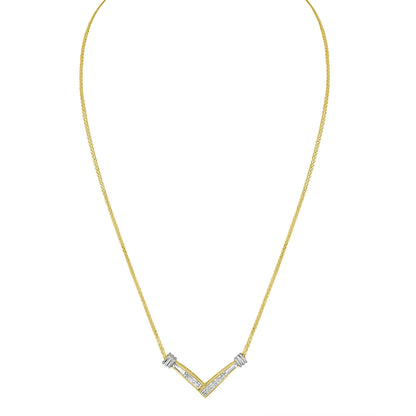 14K Yellow and White Gold 1/4 Cttw Princess Cut Diamond Channel-Set “V” Shape 18" Pendant Necklace (H-I Color, SI2-I1 Clarity) - Bijoux-NYC Direct
