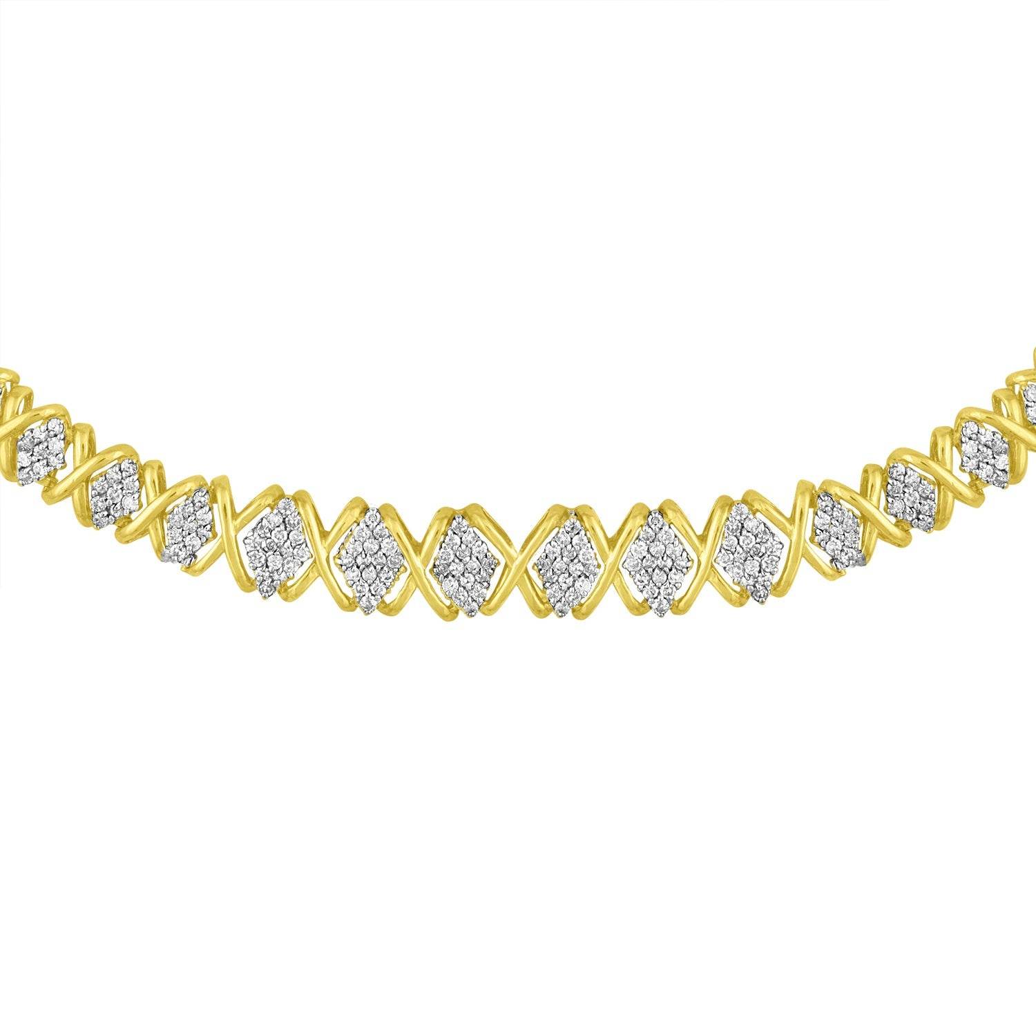 10K Yellow Gold 4 cttw Brilliant Round-Cut Diamond Graduating Riviera Statement Necklace (H-I Color, I2-I3 Clarity) - Bijoux-NYC Direct