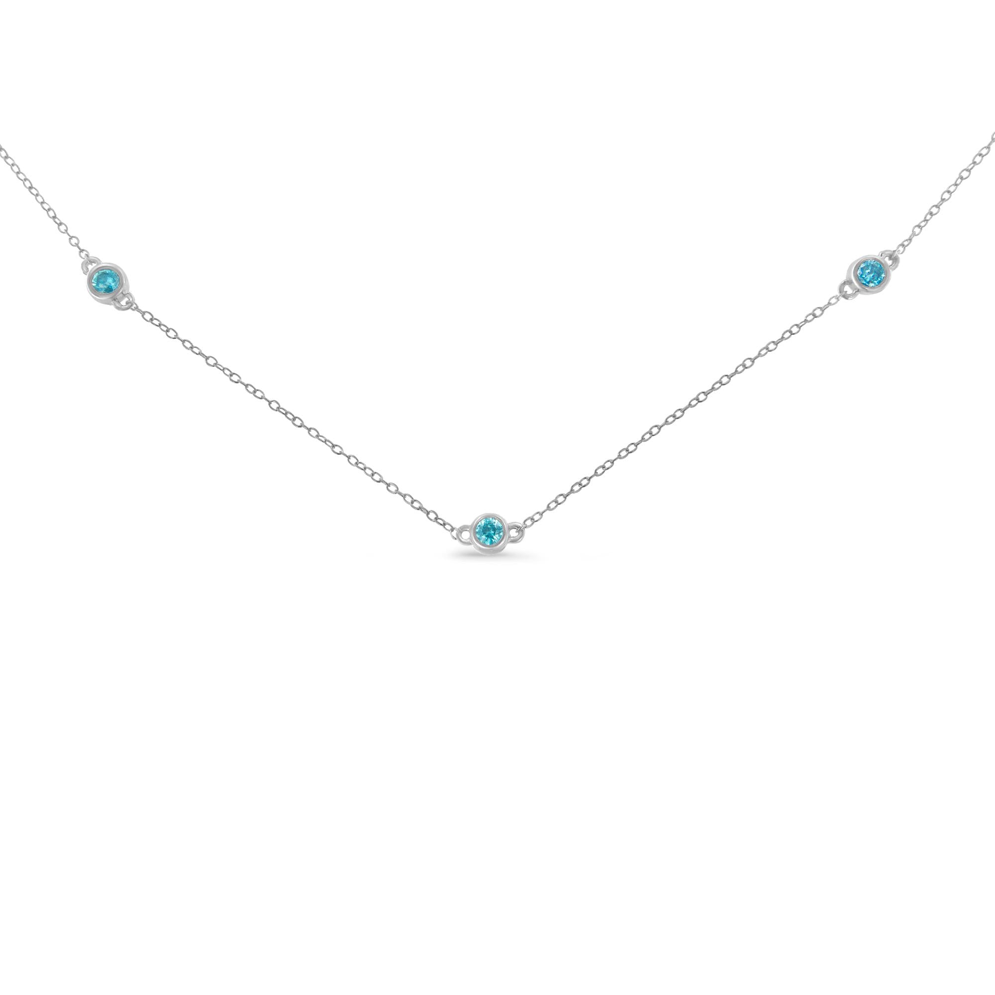Sterling Silver Treated Diamond By Yard Necklace (1/2 cttw, Blue Color, I2-I3 Clarity) - Bijoux-NYC Direct