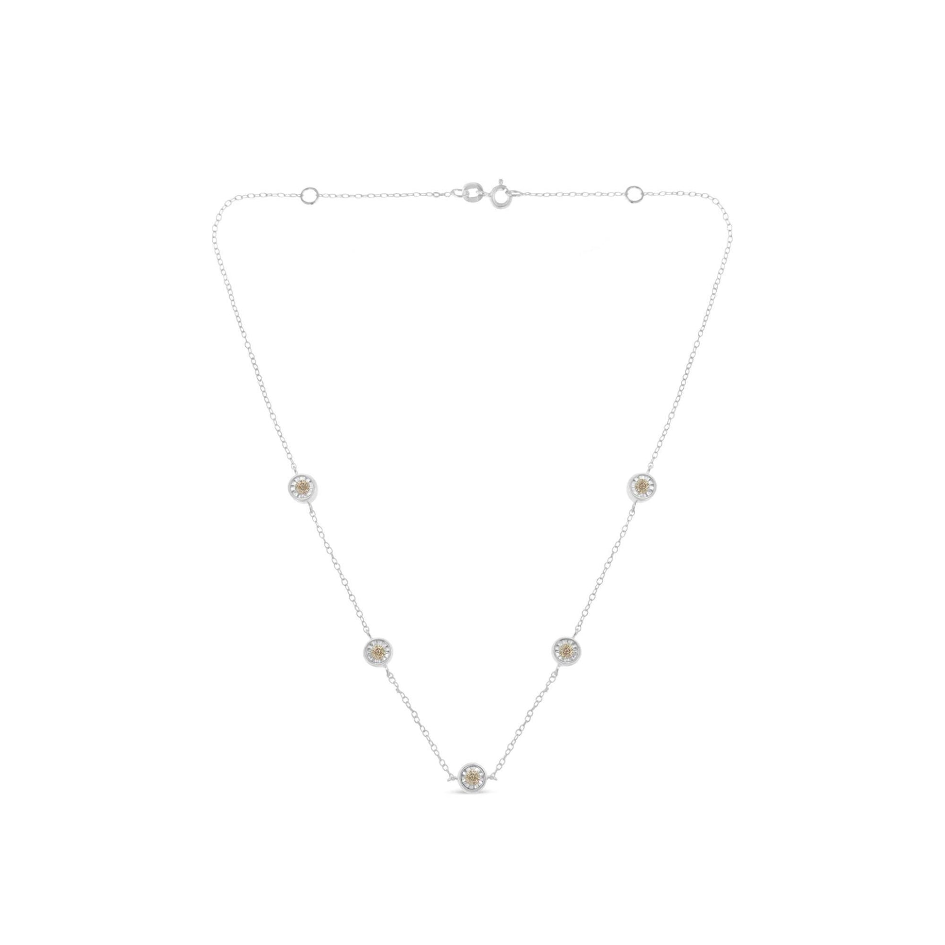 Sterling Silver Diamond Station Necklace (1/2 cttw, I-J Color, I1-I2 Clarity) - Bijoux-NYC Direct
