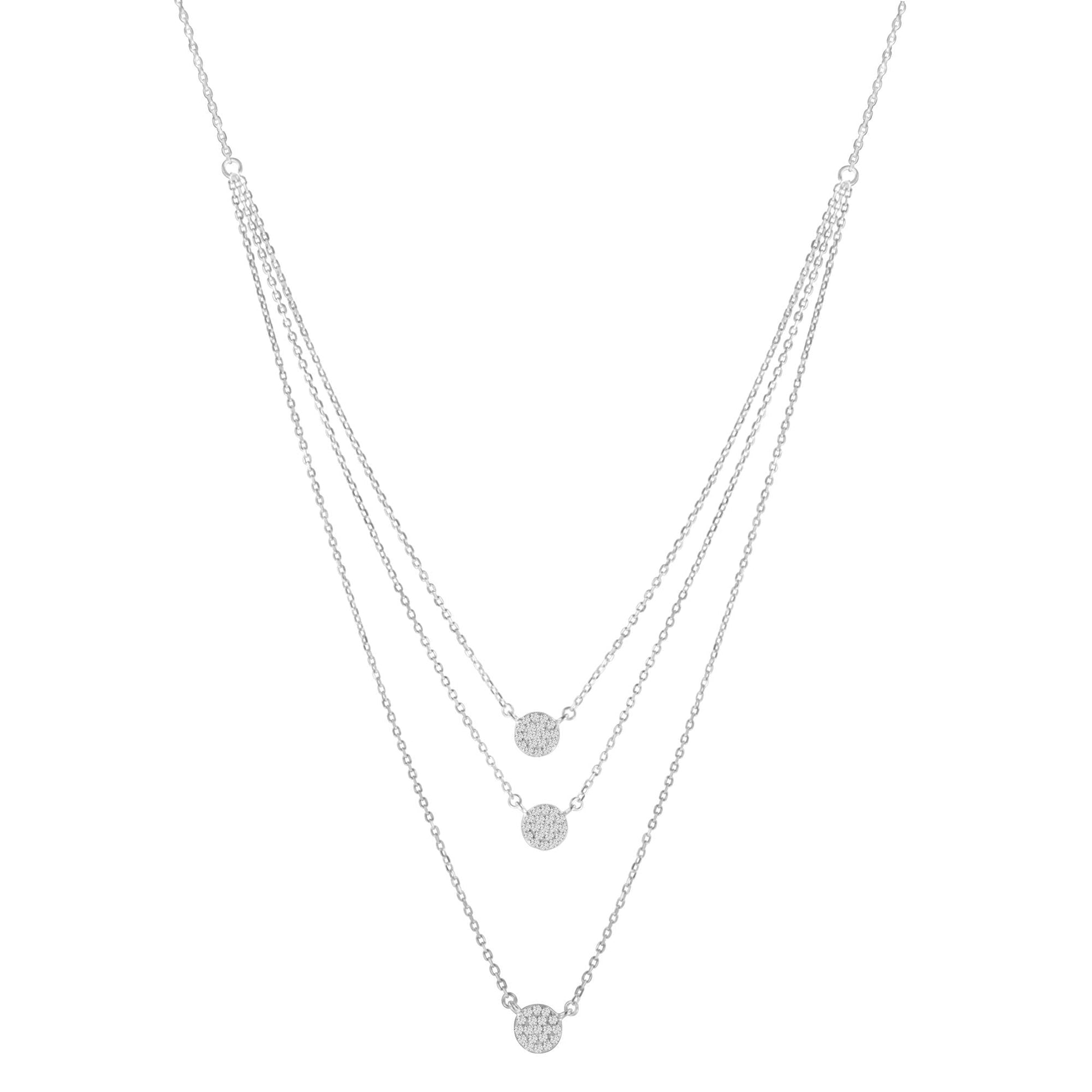 .925 Sterling Silver 1/2 Cttw Round Diamond Medallion Multi-Strand Tri Pendant 18" Necklace (H-I Color, I2-I3 Clarity) - Bijoux-NYC Direct