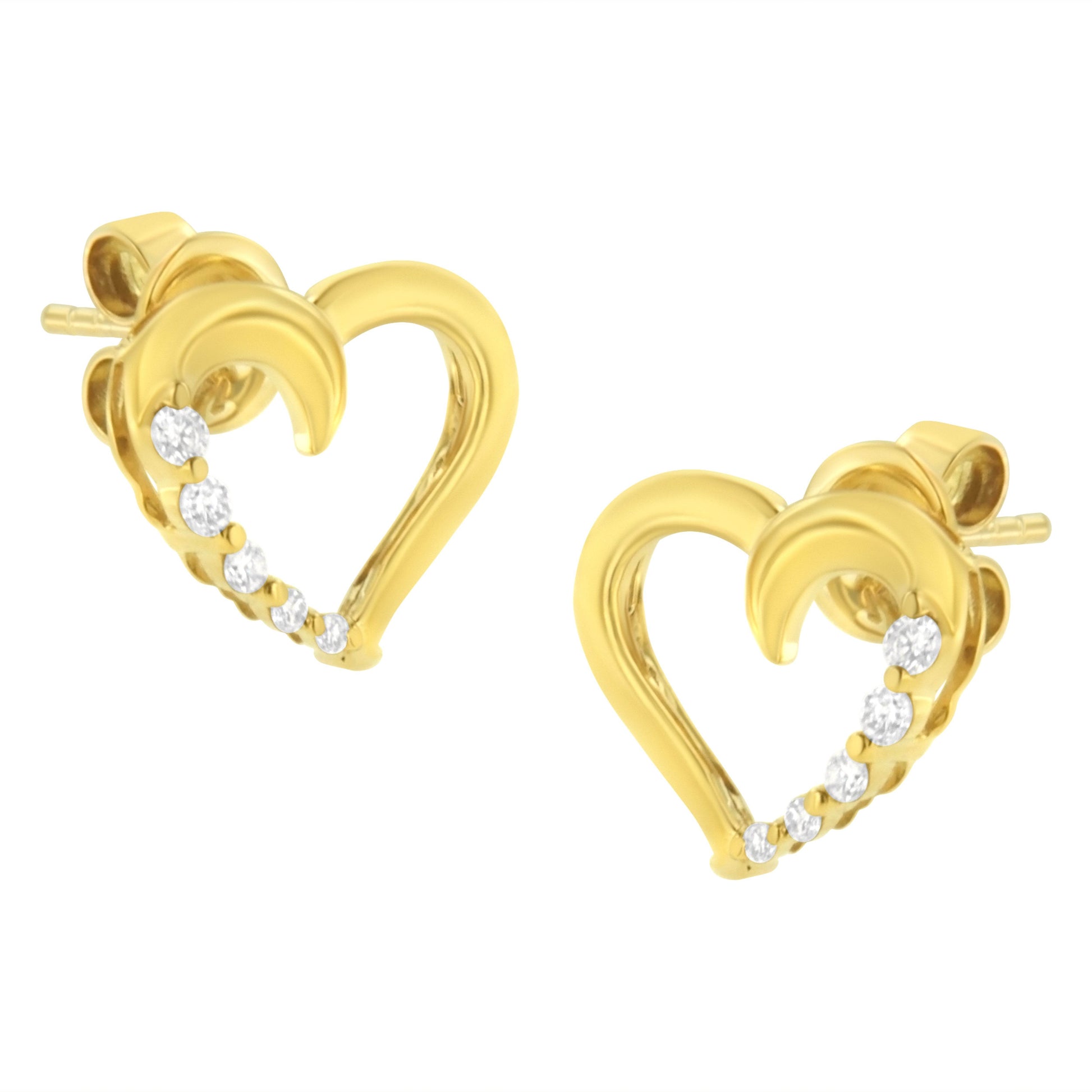14KT Yellow Gold 1/8 cttw Diamond Journey Heart Earrings (K-L, I1-I2) - Bijoux-NYC Direct