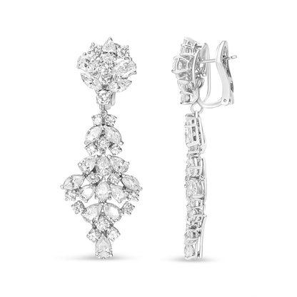 18K White Gold 9 1/2 Cttw Diamond Cluster Drop Dangle Clip-On Earrings (F-G Color, VS1-VS2 Clarity) - Bijoux-NYC Direct